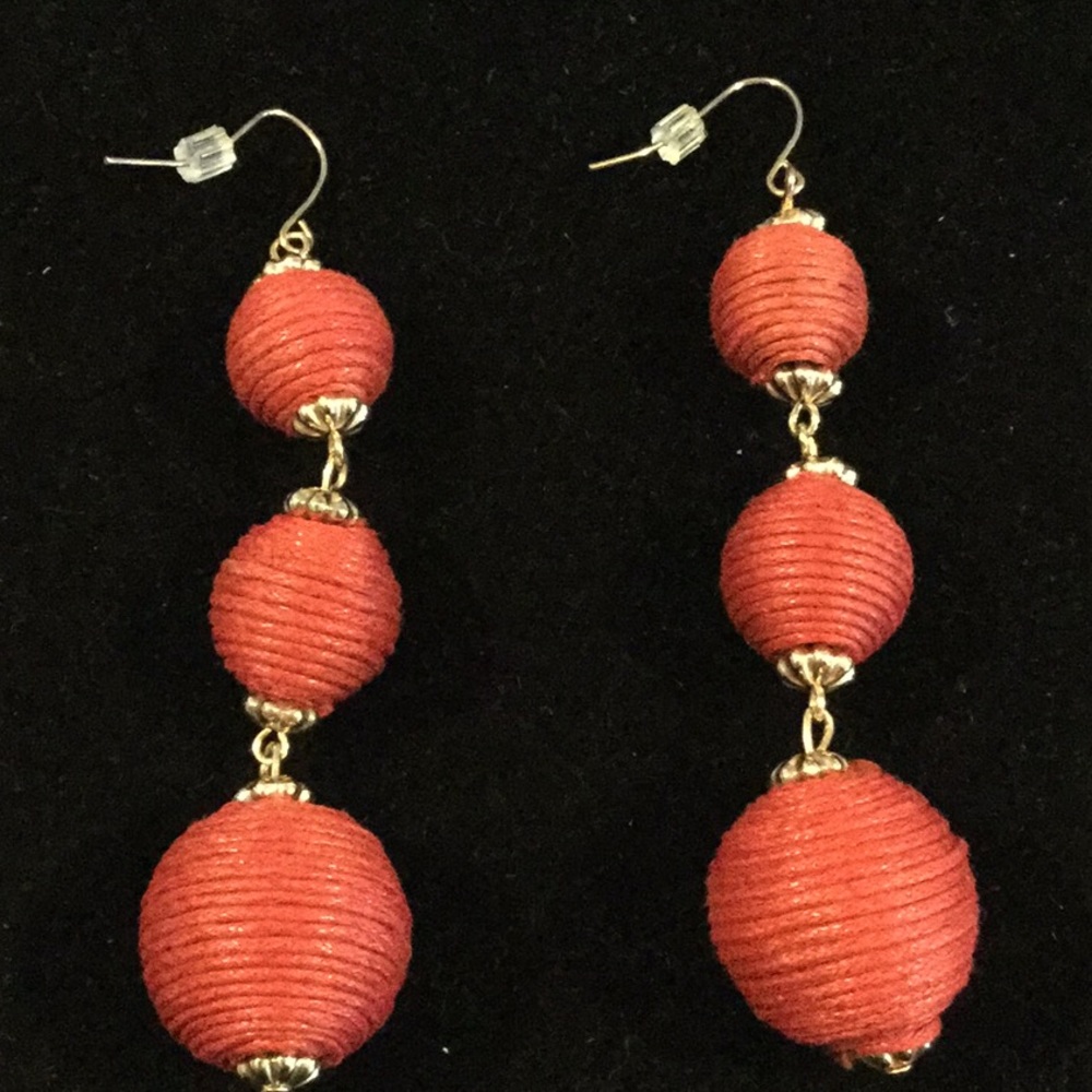 Fashion Jewelry, Goldtone Red String Earrings